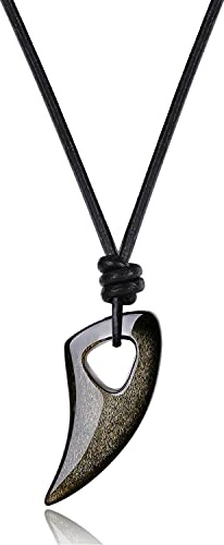 coai Läderkedja med vargtandshänge, Gyllene obsidian,