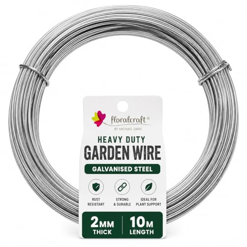 Floralcraft Alambre de jardín de acero galvanizado, 2 mm x 10 metros, resistente, sin óxido, alambre de jardín, bobina para plantas de escalada, soporte