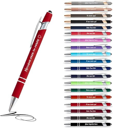 Jolis Papiers - x12 - Stift personalisiert 2 in 1 - Personalisierter Kugelschreiber mit Gravur I Chrom-Metall I Weicher Griff I schwarz schreiben I integrierter Stylus