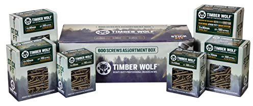 TIMBER WOLF TWTRADE Woodscrews Assortment Pack - 600 Screws,Zinc & Yellow (Gold)