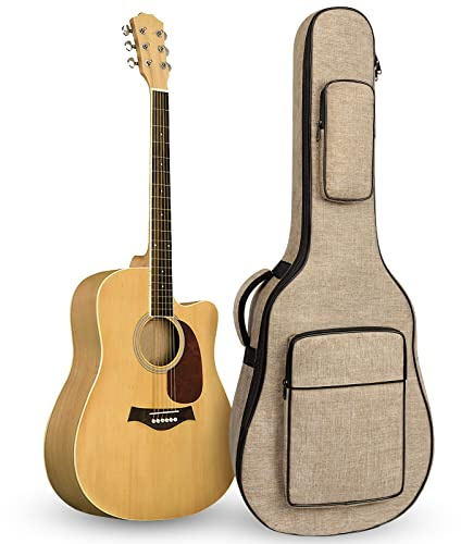 LETSROCK 39 40 41 Inch Acoustic Guitar Bag with 0.5 Inch Thick Waterproof Padding Adjustable Shoulder Strap Guitar Case Gig Bag with Back Hanger Loop, Khaki