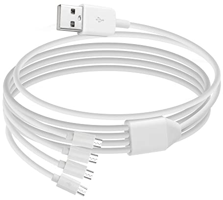 QIANRENON 4-i-1 mikro-USB-laddningskabel, USB 2.0 hane till 4 hankontakter, för bilinspelare, powerbank, inbyggd kamera, 1,5 m (vit)
