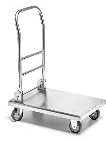 Forgast Carrello a Piattaforma in Acciaio Inox, Dimensioni 74x48x87 cm, Carico Massimo 150 kg, Carrello Trasportatore, Carrello Pieghevole, Per Ristorante, Hotel, Scuola