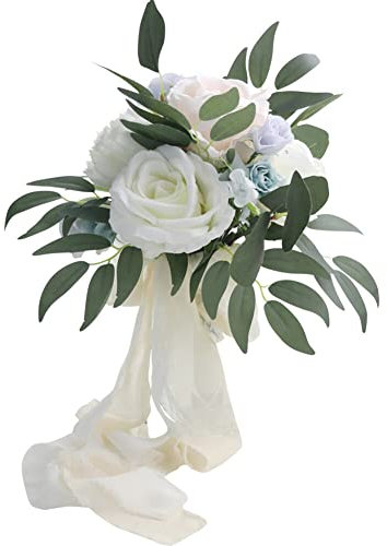 Blumenstrauß Romantische Hochzeit Künstliche Hochzeitsstrauß Koreanischen Rosenstrauß Bouquet Deko Brautjungfer Blumenstrauß Brautstrauß Brautstrauss Rosenstrauß Dekoration für Hochzeit,Blau Weiß