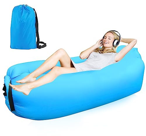 FainFun Luft Sitzsack, Luftsofa Outdoor Camping, Aufblasbarer Sessel, Aufblasbares Strandsofa, Mit dem Portable Package (Blau, F)