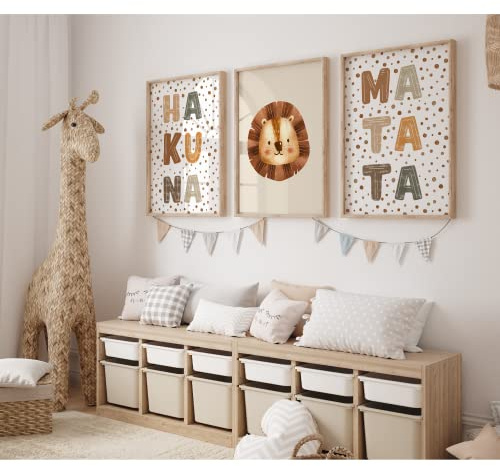 MeinBaby123® Poster Kinderzimmer | 3er Set DIN A2 | Wandbilder | Deko Bilder | Babyzimmer Deko | Geschenk Zur Geburt | Wandposter Premium (Hakuna Matata A2)