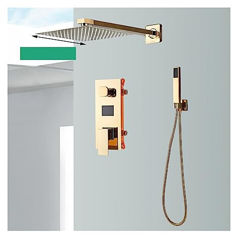 EYESLA 2023 New Gold Shower Faucet Digital Display,Rainfall Bathroom Shower System,Wall Mounted Concealed Box Mixer Tap With Tub Spout LED Shower Panel (Color : 2-Ways 8 inch, Size : 1)