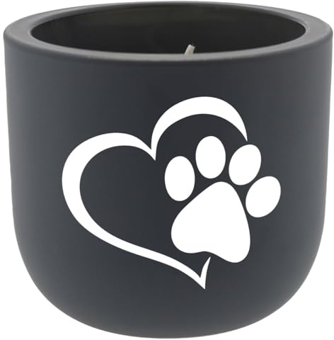 WB wohn trends Duft-Kerze mit Motiv, Tier-Pfote Herz Trauer-Kerze, 9,5x10cm, Größenauswahl, grau-schwarz, Windlicht aus Glas Vanille-Duft