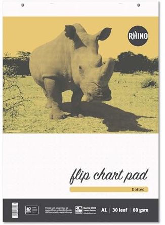 Rhino Bloc de papel de papelería | 20 mm punteado | Papel de bloc de rotafolios A1 | Paquete de 5 | Papel PEFC de 80 g/m² | Accesorios para rotafolios | 30 hojas | Bloc de rotafolios