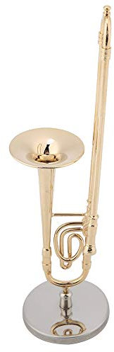 Musikalische Küchendekoration 17×6×5 Miniatur-Posaune-Nachbildung mit Ständer und Koffer, Vergoldetes Instrumentenmodell, Musikornamente