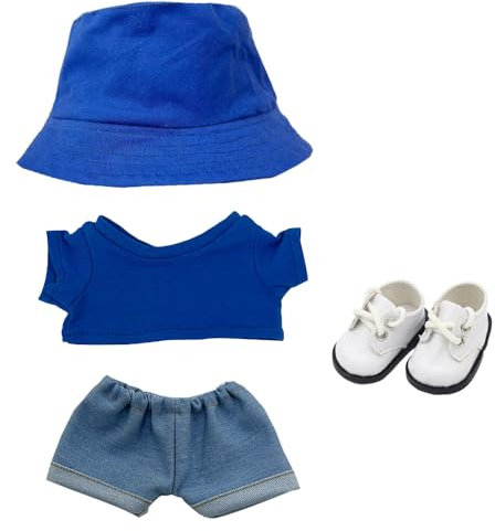 niannyyhouse 10 cm 15 cm 20 cm Puppenkleidung Hut T-Shirts Jeans Lederschuhe Fischerhut Set Stofftier Zubehör (A10, 10 cm)