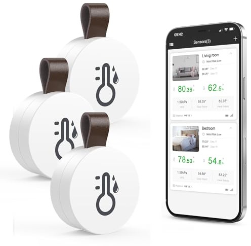 ORIA Wireless Thermometer Hygrometer, Smart Bluetooth Humidity Temperature Sensor, Mini Indoor Outdoor Temperature Monitor with Data Storage and Export, Smart App Alert, 3 Pack