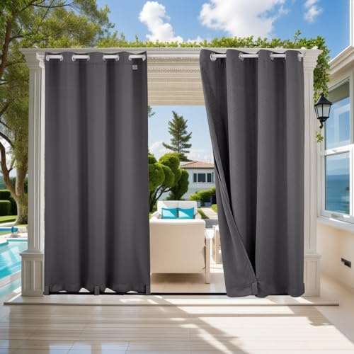 ele ELEOPTION Outdoor Vorhang Wetterfest, Outdoor Vorhänge mit Ösen, Upgrade 3D-Prägung Blickdicht Vorhang Anti-Falten UV-Schutz und Regenschutz Sichtschutz für Garten Terrasse und Balkon, 102-1375