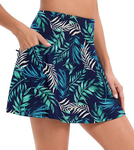 Timuspo Bañador para mujer, traje de baño, bikini falda, cintura alta, falda deportiva, pantalones cortos de natación, falda de playa con 4 bolsillos, L