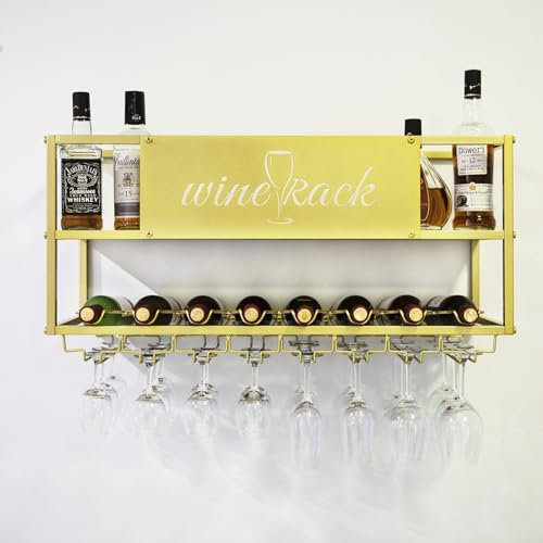 LED Weinregal Zur Wandmontage, Weinregal Palette Eisen Weinregal Für Die Bar Wandbar Wand Flaschenhalter Küchenregal Hängend Weinregale Flaschenregal Weinglasregal,für Home Bar Dining Room Kitchen ( C