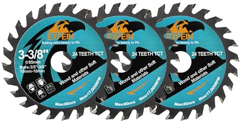 Disco da taglio per legno EXFEIN 85 mm 3 pezzi - Lama per sega circolare compatta con denti in carburo 24T TCT, uso generale per taglio in legno, plastica e materiali compositi