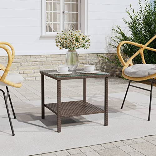 CIADAZ Beistelltisch, Kleiner Tisch, Sofatisch, Side Table, Laptop Tisch, Pflanzenhocker, Druckertisch, Telefontisch, Sofa Table, Tabletttisch, Braun 45x45x45 cm Poly Rattan und Hartglas