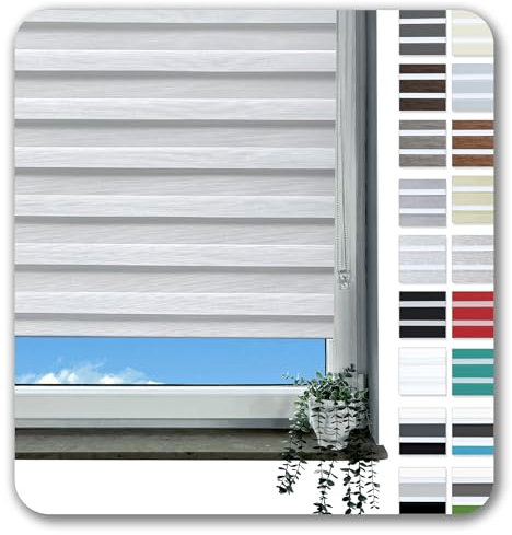 Rollmayer Doppelrollo Klemmfix ohne Bohren Klemmrollo Fensterrollo Duo Rollo Sonnenschutzrollo Zebrarollo Seitenzugrollo für Fenster und Tür (Melange Weiß Grau - 40 x 130 cm - BxH)