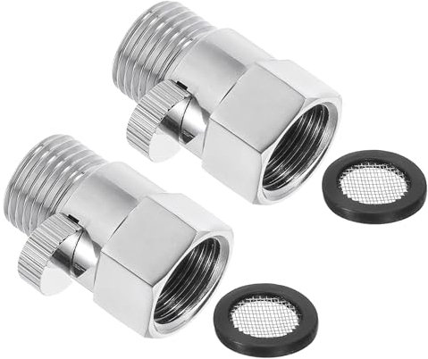 sourcing map Water Flow Control Valve, 2 PCS Shower Head Shut Off Valve, Brass Water Pressure Regulator for Shower Head or Bidet Spray (Silver)