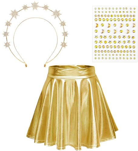 Sprinlot Gold Rock Damen, Haarreif Sterne Gold, Gold Glitzer Tüllrock, Glänzender Rock mit Haarreif Damen Karneval Fasching