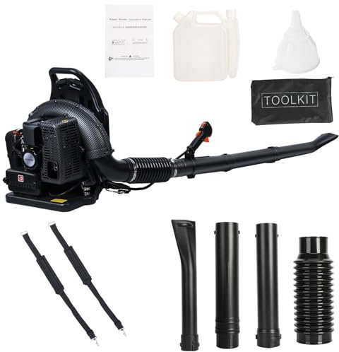 Backpack Leaf Blower - Professional 63cc 6800rpm Gas Powered 2-Stroke Engine 665cfm Air Volume 1.7l Fuel Tank Powerful Wind Force Ergonomic Design Snow for Lawn Care Road Cleaning (Black)