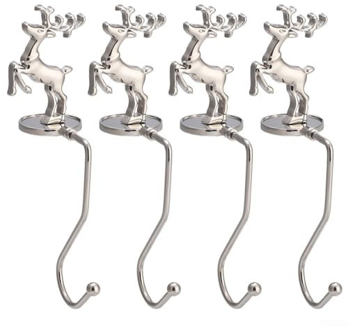 Metall-Weihnachtsstrumpf-Haken-Set mit 4 einzigartigen und lustigen Designs für Ihren Weihnachtsmantel (Hirsch)