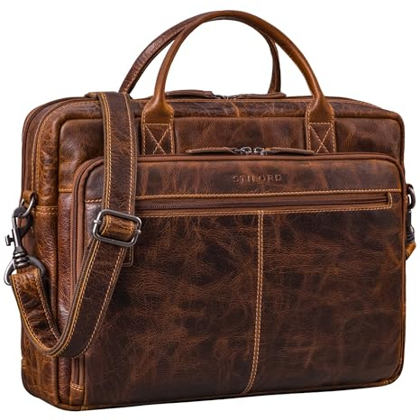 STILORD Zenon Leder Aktentasche Laptoptasche 15.6-16 Zoll - Business Umhängetasche Groß - Ledertasche DIN A4 Dokumententasche - Arbeitstasche Echtleder Herren & Damen Farbe:luino - braun