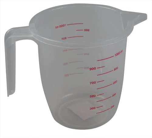 Taza Medidora Grande - Medidora de Cocina | Vaso medidor de Plástico Duradero con marcas de escala para Líquidos | Jarra Medidora con Gran Capacidad - Resistente y Ligero (L - 1000 ml)