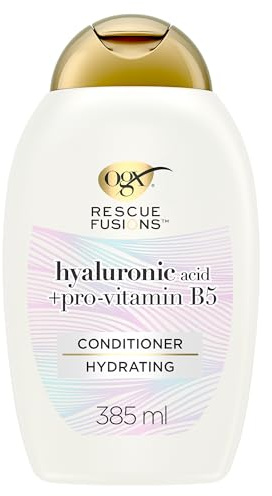 OGX Rescue Fusions Hydrating Conditioner, Hyaluronic Acid with Pro-Vitamin B5, Reduces Dry Hair from the First Wash, Sulfate Free, 385ml