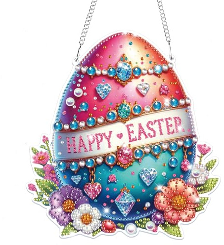Lxmsja 5D Ostern Diamond Painting Anhänger, Osterei Diamond Painting Kinder Erwachsene, Hängende Ornament Bastelset Set für Erwachsene Geschenk Mädchen 7 8 9 10 11 Jahre, Ostergeschenke Kinder