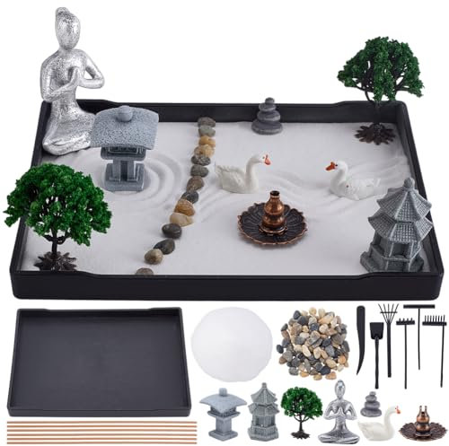 WEBEEDY Desktop Meditation Yoga Zen Garden Kit Japenese Sand Garden for Home Office Desktop Relaxation,Sand Tray Kit Sandbox Decor Accessories Zen Gifts,Rectangular(8.3x6.2/21x15.7cm)
