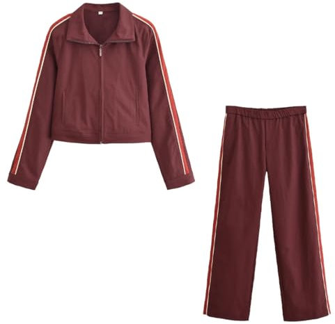 Traje de chaqueta de manga larga con cinturón de rayas laterales para mujer, fucsia, XS