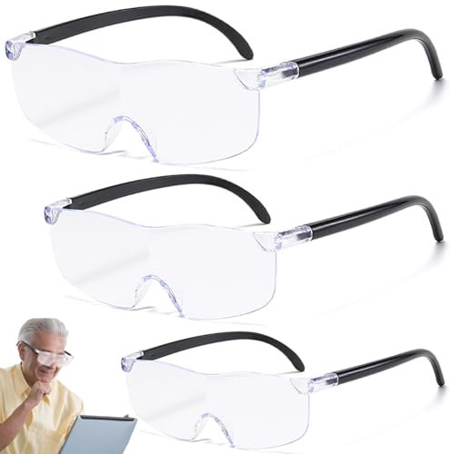 Srvauyea 3 Stück Lupenbrille, Vergrößerungsbrille, 150%, 200%, 300% Leselupe, Lupenbrille für Brillenträger, Brillenträger Leselupe, Brillenlupe Anti-Blaulicht für Fernarbeit Lesen Nähen Reparaturen