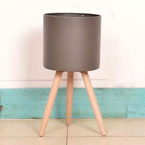 Fioriera rustica in ferro con gambe in legno, supporto per vasi da fiori vintage in metallo, per piante da interno, elegante cestino da pavimento (stile grande 2)