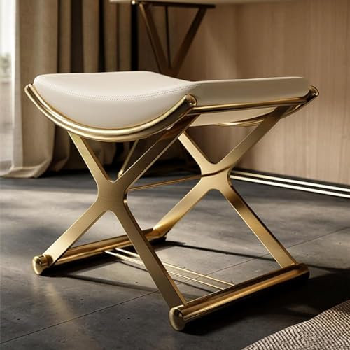 SHENJIA Vanity Hocker Mit Metall X Bein, Leder Ottoman Makeup Hocker, Moderne Multifunktionale Dressing Stools, Gepolsterte Vanity Sitz Fußstütze Hocker Für Make-up Zimmer Wohnzimmer