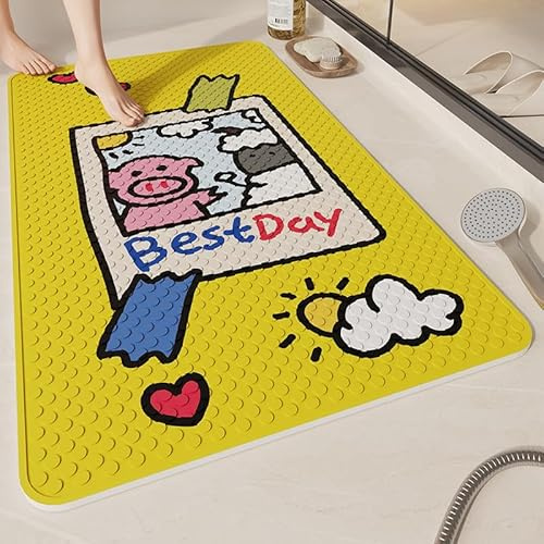 Alfombra Ducha Antideslizante 60X90Cm Cerdos Amarillos Ovejas Baño con Ventosas,Alfombrilla Infantil,Lavables A Máquina Suave Alfombra De Baño,para Ducha Y Bañera