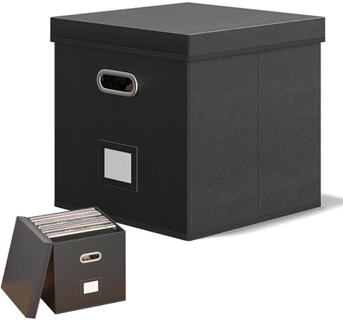Aufbewahrungsbox für Schallplatten, zusammenklappbar, stapelbar, für bis zu einzelne Discs, Aufbewahrungsbox mit Deckel und Griffen für Wertalben, Reisepässe und Sammlungen