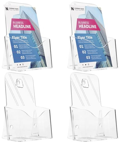 4er Set DIN A5 Tisch-Prospekthalter, glasklarer Prospektständer, Broschürenhalter im Hochformat, Flyerständer für Büro & Werbung
