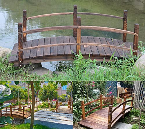 Grand pont de jardin en bois avec balustrades de sécurité pour étangs et ruisseaux, passerelle décorative extérieure (taille : 150,1 x 65 x 50 cm) – Parfait pour les jardins et l'aménagement paysager