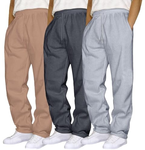 Confezione da 3 pantaloni sportivi da uomo oversize a tinta unita, pantaloni della tuta con elastico in vita, per attività all'aperto, con tasche, comodi, morbidi e leggeri