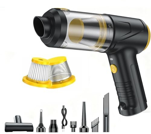 HKC 4 in 1 Soffiatore Aspiratore 100000RPM, Aria Compressa Elettrico 12000Pa, Air Duster Spolverino Motore Brushless, Aspirabriciole Senza Fili per Auto Casa Ufficio Peli Domestici
