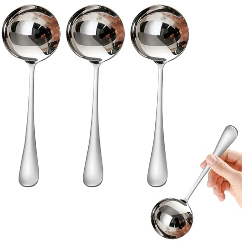 3-Teiliges Set Suppenkelle Edelstahl,20 CM Hohe Qualität Soßenkelle,Silber Schöpfkelle Edelstahl,Komfortabler Griff,Geeignet Zum Servieren Von Suppen,Saucen,Brühen Und Eintöpfen,Spülmaschinenfest