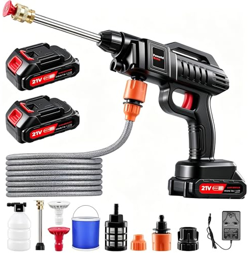 21V Cordless High Pressure Washer Gun - 1500W Powerful Handheld Cleaner! Complete Kit with Nozzles & 16.5ft Hose for Cars, Patios, Gardens & More!