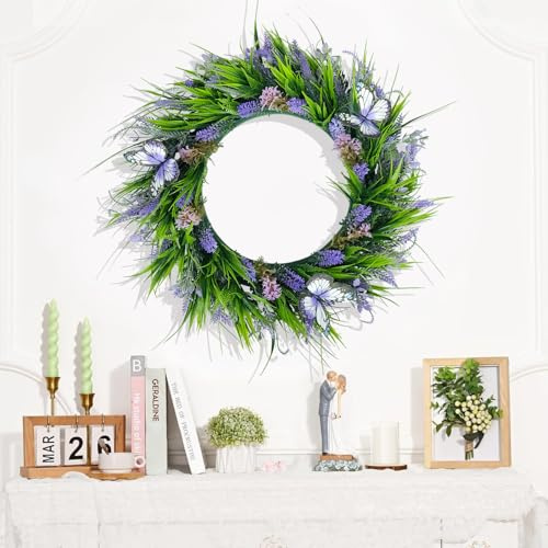 Spring Door Wreath, Kaluofan Spring Wreaths for Front Door, All Year Round Artificial Flowers Wreath for Outdoor Indoor Window Wall Garden Wedding Festival Parties Home Decorations (41cm / 16.14 inch)