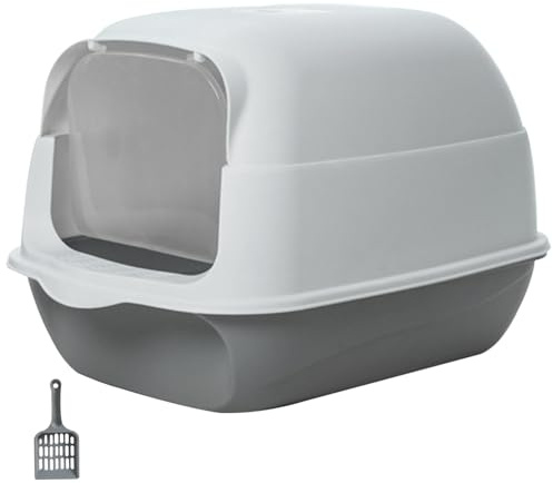 Porgeel Caja de Arena para Gatos Caja de Arena para Gatos con Capucha Cubierta con Tapa extraíble y Pala Inodoro Cubierto antisalpicaduras Gris