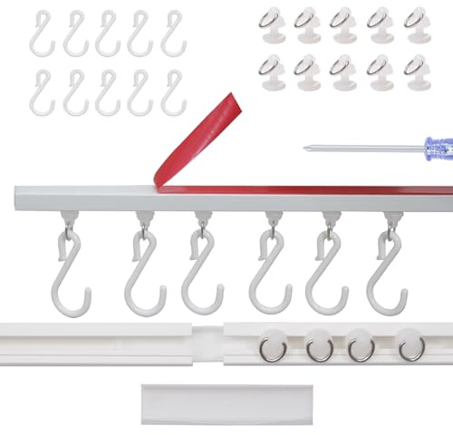 Self Adhesive Curtain Track, No Drill No Damage Curtain Track Hangers, For Windows Cabinet Closet Bathroom Shower Curtain, Adhesive Curtains Rod (Non-Flexible) (200 CM)