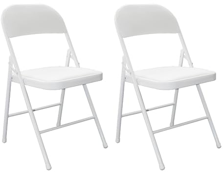 Pack 2 Sillas Blancas Plegables Premium con Asiento y Respaldo Acolchado en Polipiel PU - Estructura Metálica Reforzada para Eventos, Oficina y Hogar - Diseño Ergonómico y Cómodo (78x45x45 cm)