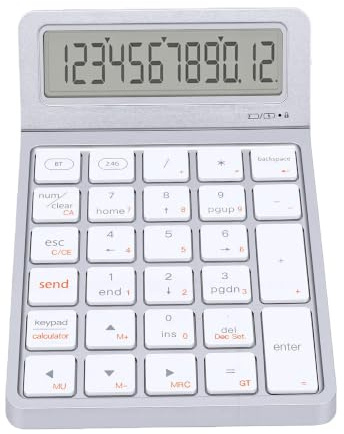 Asixxsix Pavé Numérique et Calculatrice sans Fil Bluetooth 2.4G 2 en 1 (Argent Blanc)