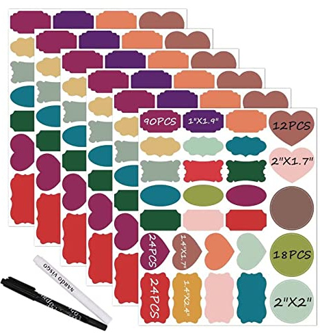Colored Chalkboard Labels: 168 Premium Stickers + 2 Chalk Markers-Waterproof Removable Reusable Chalkboard Stickers,Perfect for Decorating Your Mason Jars Pantries Crafts and Offices