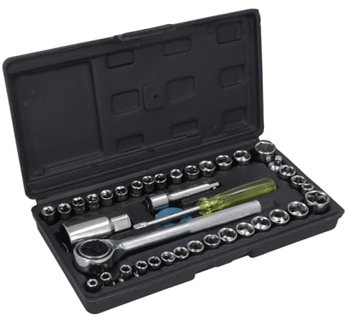 AB Tools Shallow Socket Set 3/8 & 1/4 Dr Metric and Imperial 40pc Ratchet Wrench TE416